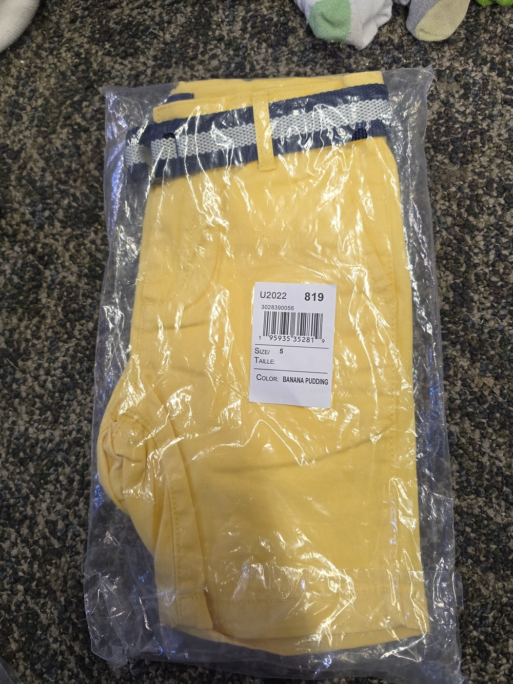 Kids Yellow "Banana Pudding" Bottoms with Navy Stripe Belt
